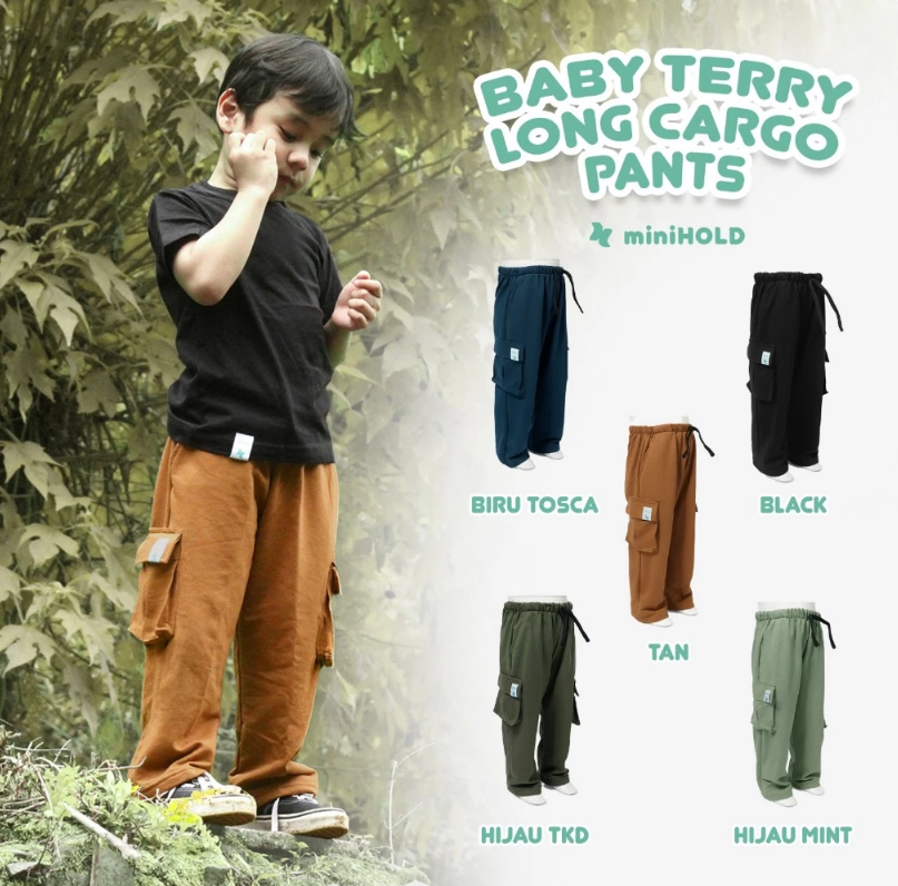 Celana Cargo Anak Baby Terry | Long Cargo Pants Nyaman & Stylish