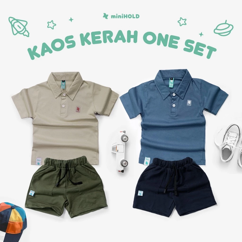 Setelan Kaos Kerah OneSet Combed 30s Kerah Celana Short Pants Terry 1-12 Th